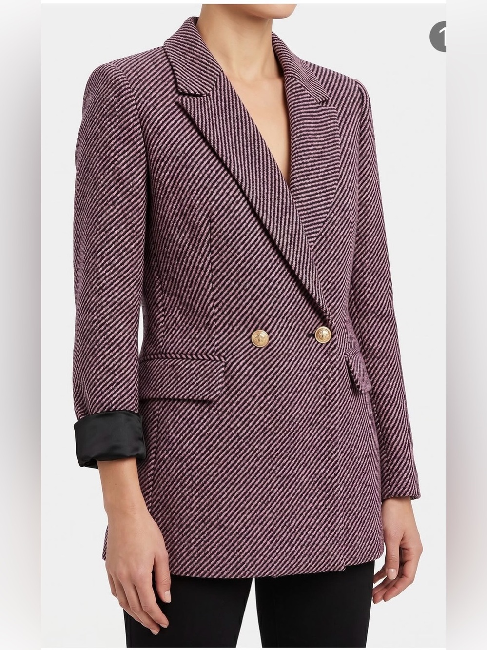 Rachel Zoe Pink Black Striped Diagonal Double-Breasted Blazer Gold Buttons S